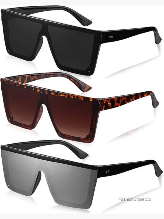 3 Pairs Oversized Flat Top Square Sunglasses Vintage Sunglasses Unisex main image 4
